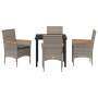 Conjunto de Comedor de Jardín con cojín 5 pcs Gris Poliratán
