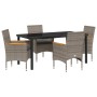 Conjunto de Comedor de Jardín con cojín 5 pcs Gris Poliratán