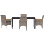 Conjunto de Comedor de Jardín con cojín 5 pcs Gris Poliratán