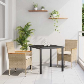 Conjunto de Comedor de Jardín con cojín 3 pcs Beige Poliratán Conjunto de Comedor de Jardín con cojín 3 pcs Beige Poliratán