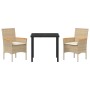 Conjunto de Comedor de Jardín con cojín 3 pcs Beige Poliratán
