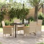Conjunto de Comedor de Jardín con cojín 5 pcs Beige Poliratán
