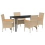 Conjunto de Comedor de Jardín con cojín 5 pcs Beige Poliratán
