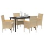 Conjunto de Comedor de Jardín con cojín 5 pcs Beige Poliratán