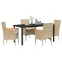 Conjunto de Comedor de Jardín con cojín 5 pcs Beige Poliratán