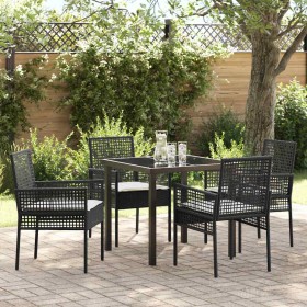 Conjunto de Comedor de Jardín con cojín 5 pcs Negro Poliratán Conjunto de Comedor de Jardín con cojín 5 pcs Negro Poliratán