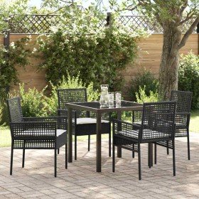 Conjunto de Comedor de Jardín con cojín 5 pcs Negro Poliratán