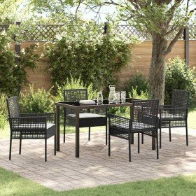 Conjunto de Comedor de Jardín con cojín 5 pcs Negro Poliratán