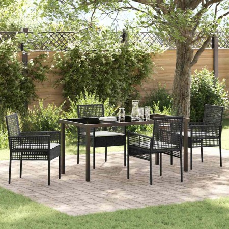 Conjunto de Comedor de Jardín con cojín 5 pcs Negro Poliratán