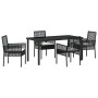 Conjunto de Comedor de Jardín con cojín 5 pcs Negro Poliratán