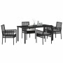 Conjunto de Comedor de Jardín con cojín 5 pcs Negro Poliratán