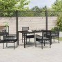 Conjunto de Comedor de Jardín con cojín 5 pcs Negro Poliratán