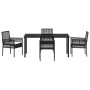 Conjunto de Comedor de Jardín con cojín 5 pcs Negro Poliratán