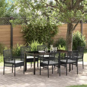 Conjunto de Comedor de Jardín con cojín 7 pcs Negro Poliratán