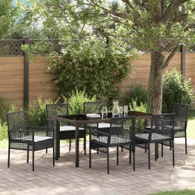 Conjunto de Comedor de Jardín con cojín 7 pcs Negro Poliratán Conjunto de Comedor de Jardín con cojín 7 pcs Negro Poliratán