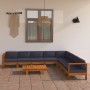 Muebles de jardín 9 pzas con cojines madera acacia gris oscuro
