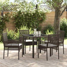 Conjunto de Comedor de Jardín con cojín 5 pcs Marrón Poliratán