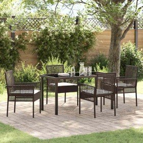 Conjunto de Comedor de Jardín con cojín 5 pcs Marrón Poliratán