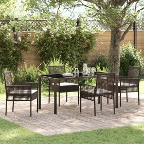 Conjunto de Comedor de Jardín con cojín 5 pcs Marrón Poliratán