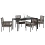 Conjunto de Comedor de Jardín con cojín 5 pcs Marrón Poliratán