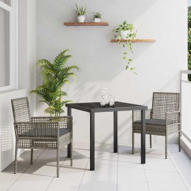 Conjunto de Comedor de Jardín con cojín 3 pcs Gris Poliratán Conjunto de Comedor de Jardín con cojín 3 pcs Gris Poliratán