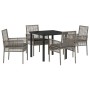 Conjunto de Comedor de Jardín con cojín 5 pcs Gris Poliratán