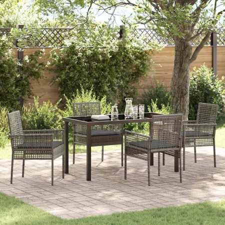 Conjunto de Comedor de Jardín con cojín 5 pcs Gris Poliratán