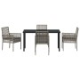 Conjunto de Comedor de Jardín con cojín 5 pcs Gris Poliratán