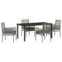 Conjunto de Comedor de Jardín con cojín 5 pcs Gris Poliratán