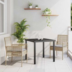 Conjunto de Comedor de Jardín con cojín 3 pcs Beige Poliratán