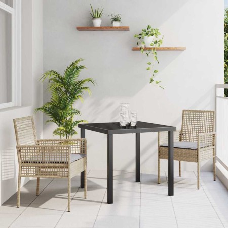 Conjunto de Comedor de Jardín con cojín 3 pcs Beige Poliratán
