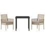 Conjunto de Comedor de Jardín con cojín 3 pcs Beige Poliratán