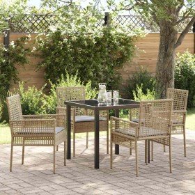 Conjunto de Comedor de Jardín con cojín 5 pcs Beige Poliratán