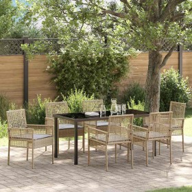 Conjunto de Comedor de Jardín con cojín 7 pcs Beige Poliratán