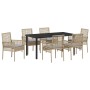 Conjunto de Comedor de Jardín con cojín 7 pcs Beige Poliratán