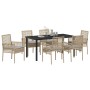Conjunto de Comedor de Jardín con cojín 7 pcs Beige Poliratán