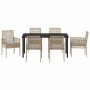 Conjunto de Comedor de Jardín con cojín 7 pcs Beige Poliratán