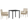 Conjunto de Comedor de Jardín con cojín 3 pcs Beige Poliratán
