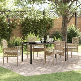Conjunto de Comedor de Jardín con cojín 5 pcs Beige Poliratán Conjunto de Comedor de Jardín con cojín 5 pcs Beige Poliratán