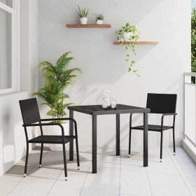 Conjunto de Comedor de Jardín 3 pcs Negro Poliratán