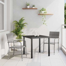 Conjunto de Comedor de Jardín 3 pcs Gris Poliratán