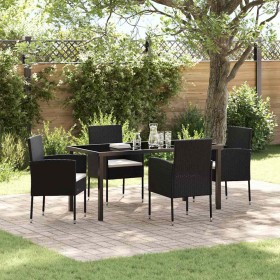 Conjunto de Comedor de Jardín con cojín 5 pcs Negro Poliratán