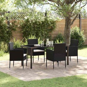 Conjunto de Comedor de Jardín con cojín 5 pcs Negro Poliratán