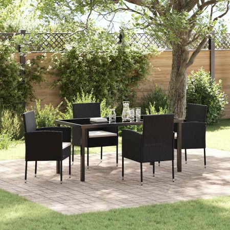 Conjunto de Comedor de Jardín con cojín 5 pcs Negro Poliratán