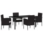 Conjunto de Comedor de Jardín con cojín 5 pcs Negro Poliratán