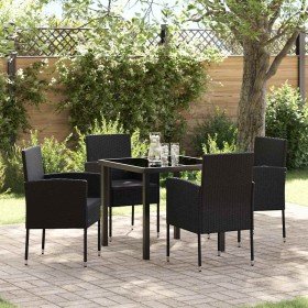 Conjunto de Comedor de Jardín con cojín 5 pcs Negro Poliratán
