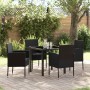 Conjunto de Comedor de Jardín con cojín 5 pcs Negro Poliratán