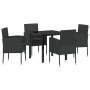 Conjunto de Comedor de Jardín con cojín 5 pcs Negro Poliratán