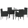 Conjunto de Comedor de Jardín con cojín 5 pcs Negro Poliratán