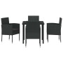 Conjunto de Comedor de Jardín con cojín 5 pcs Negro Poliratán